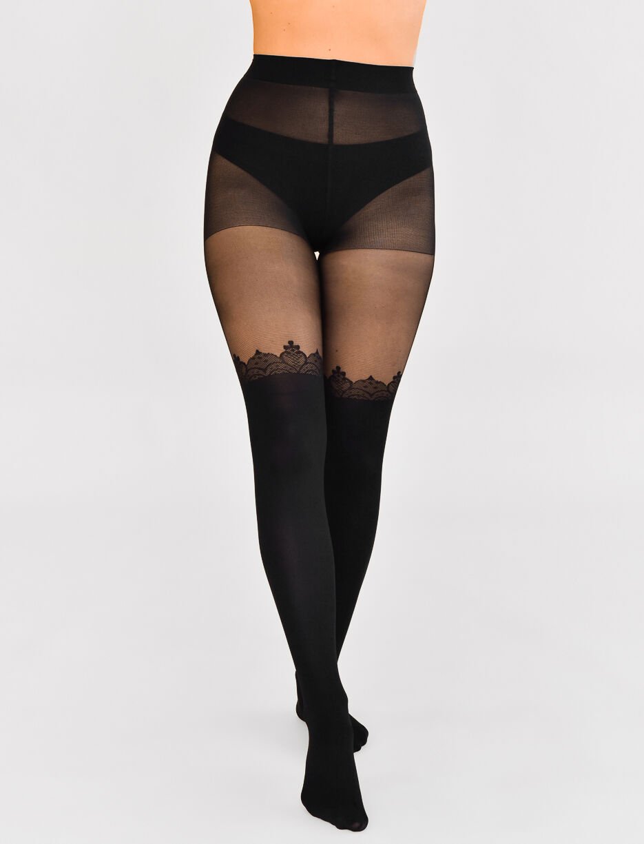 Collant cuissarde à effet dentelle