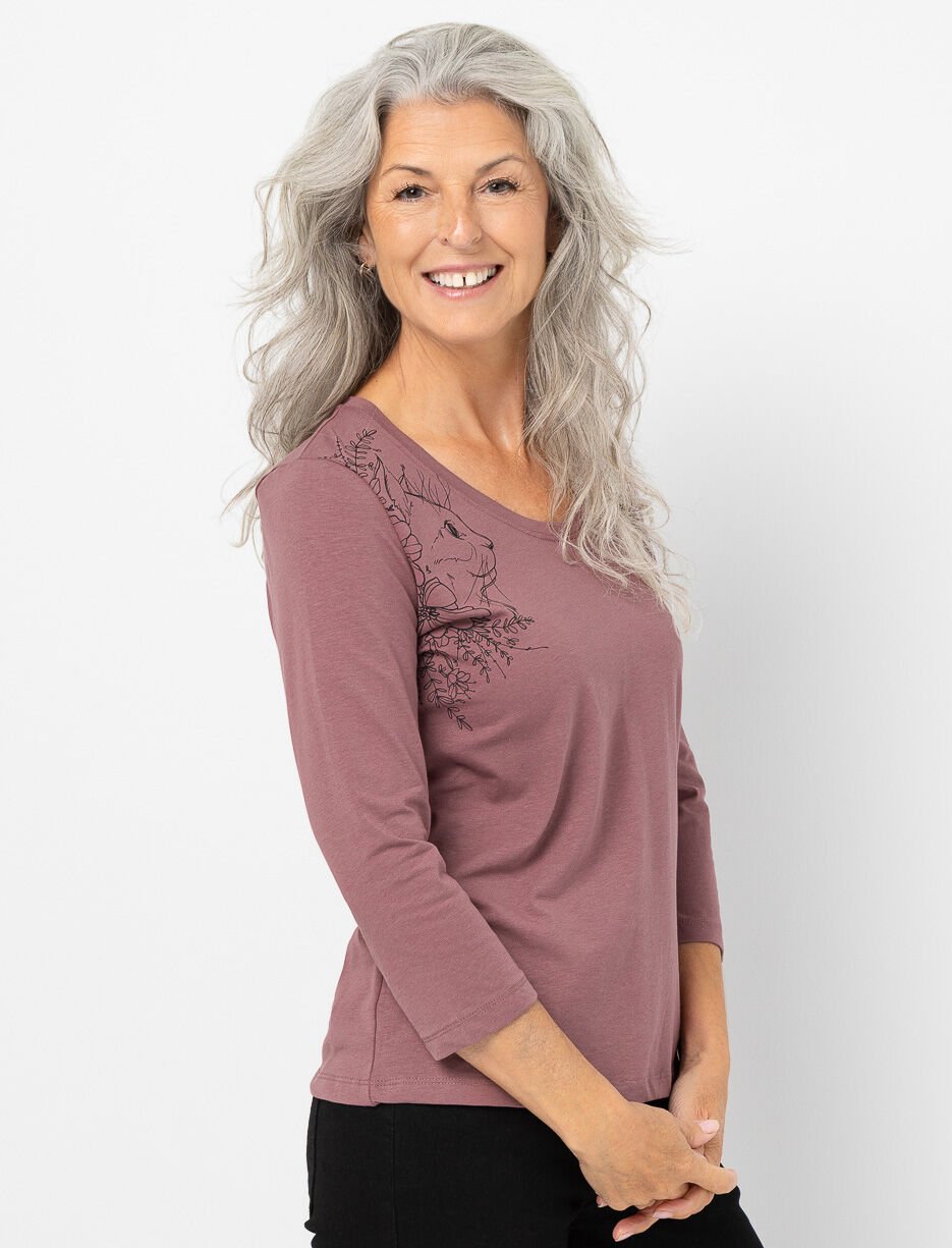 T-shirt imprimé chat à manches 3/4