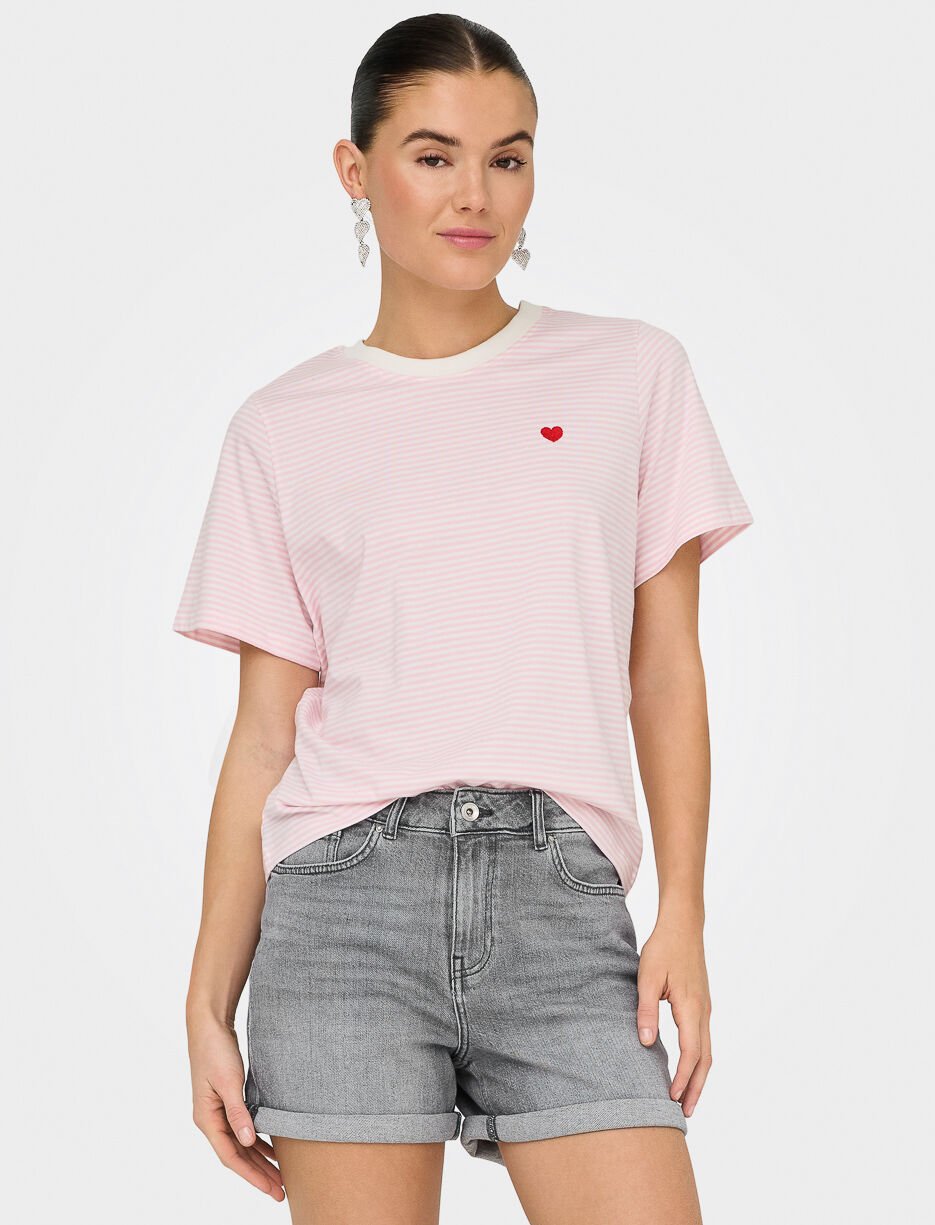 T-shirt &agrave; rayures &agrave; c&oelig;ur brod&eacute;