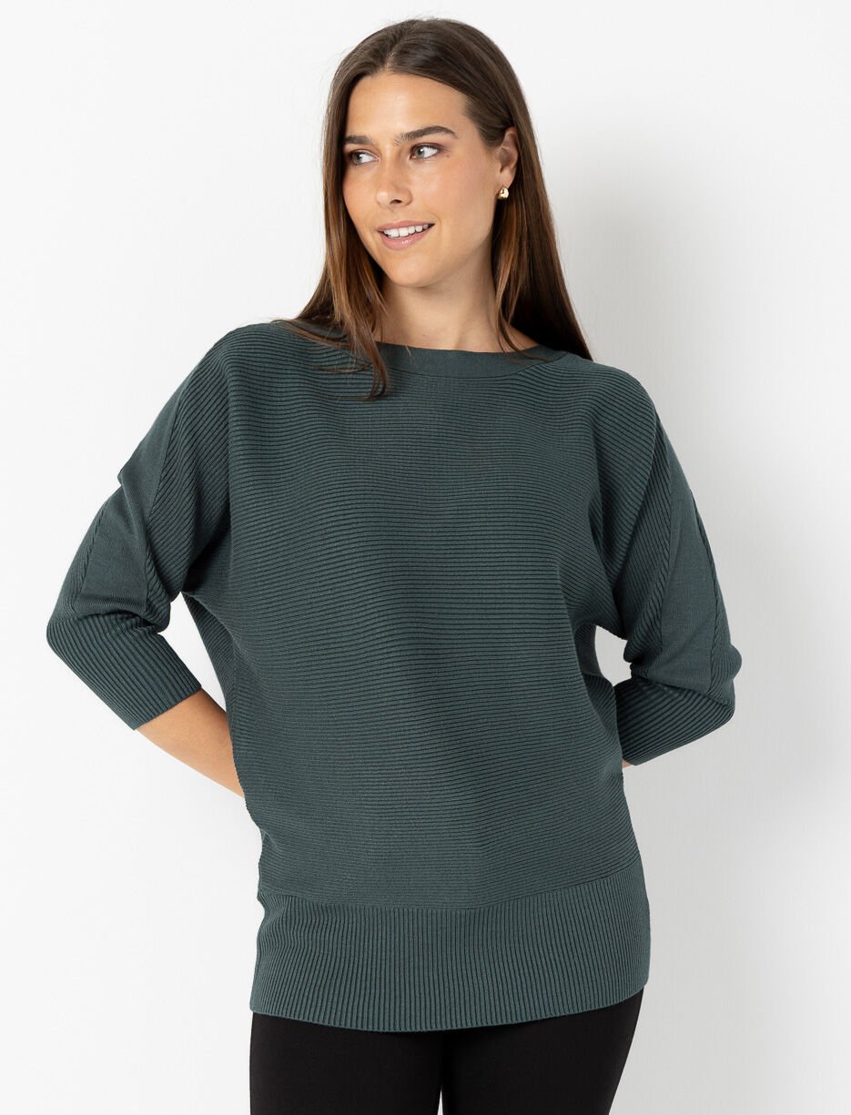 Ribbed Knit 3/4-sleeve Sweater