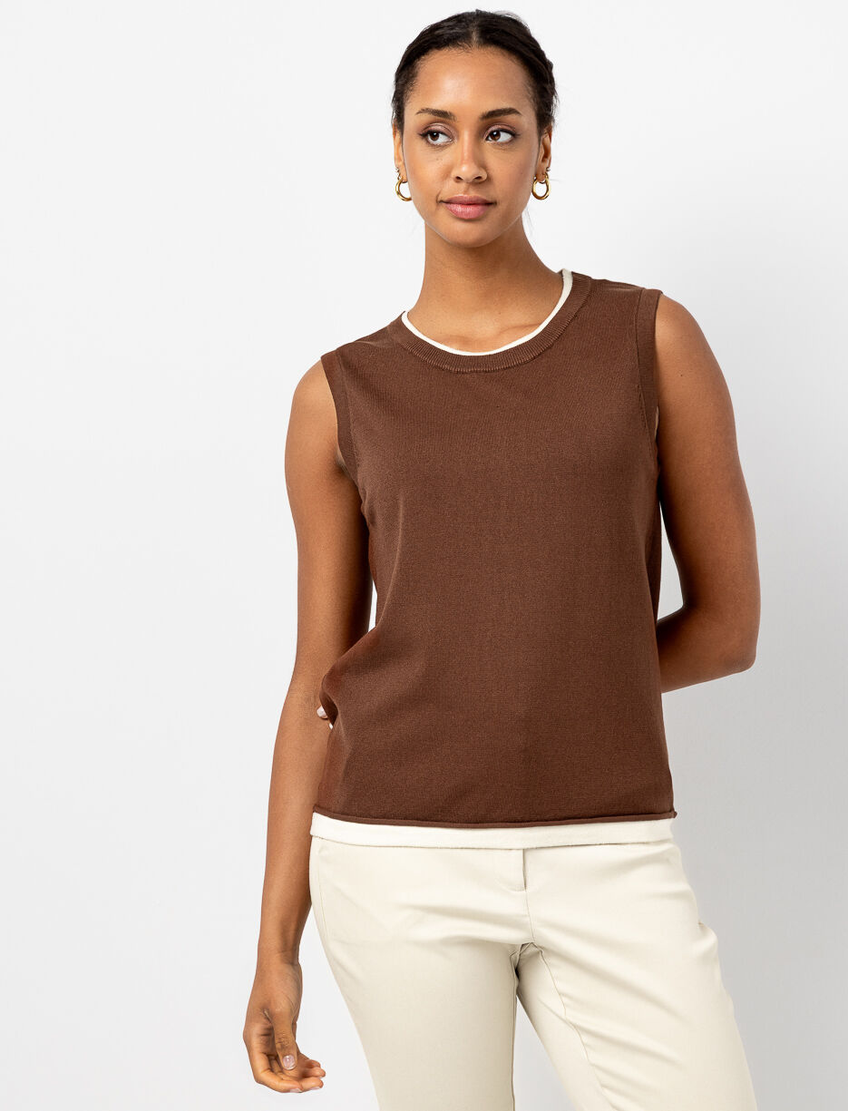 Camisole sans manches à ourlet contrastant