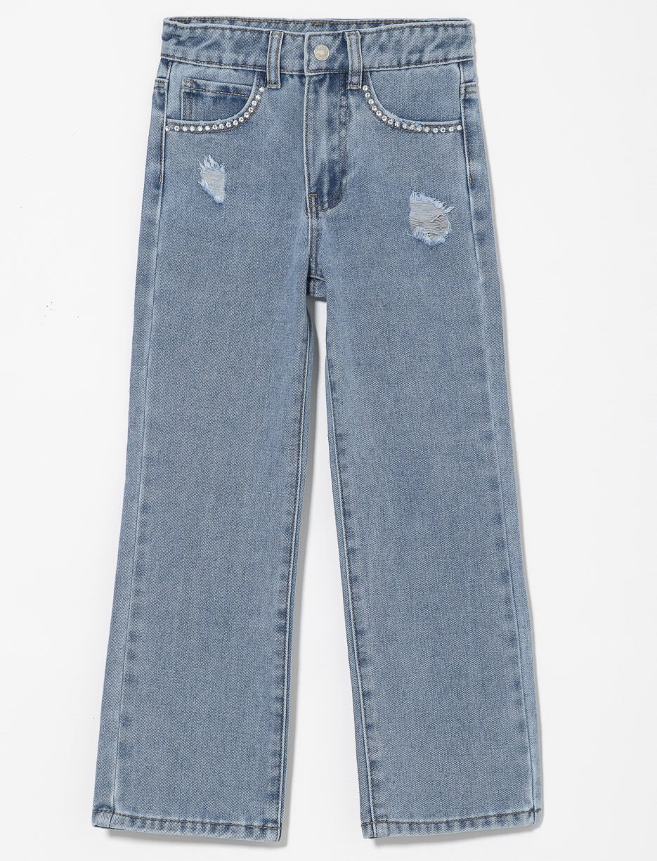 Straight-leg Jeans with Rhinestones - Little Girl