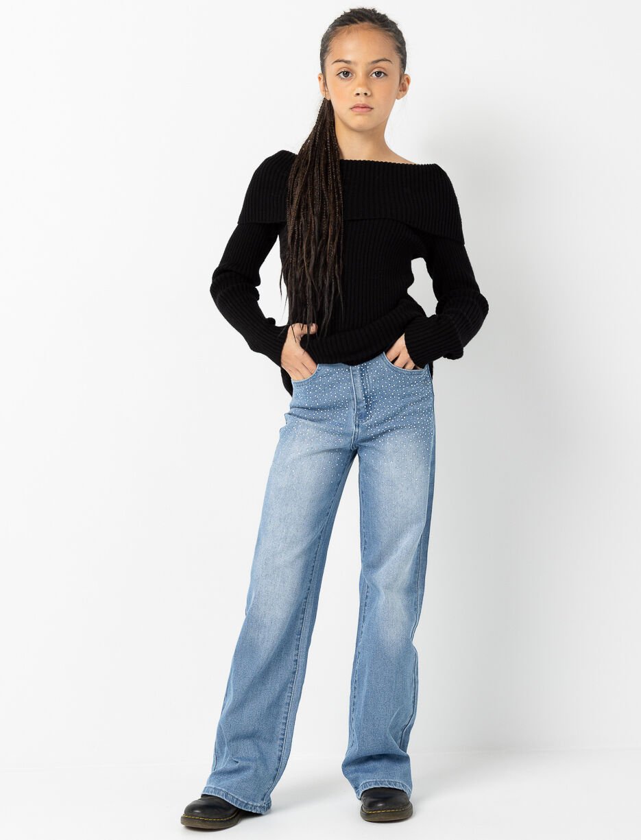 Jean jambe large à strass