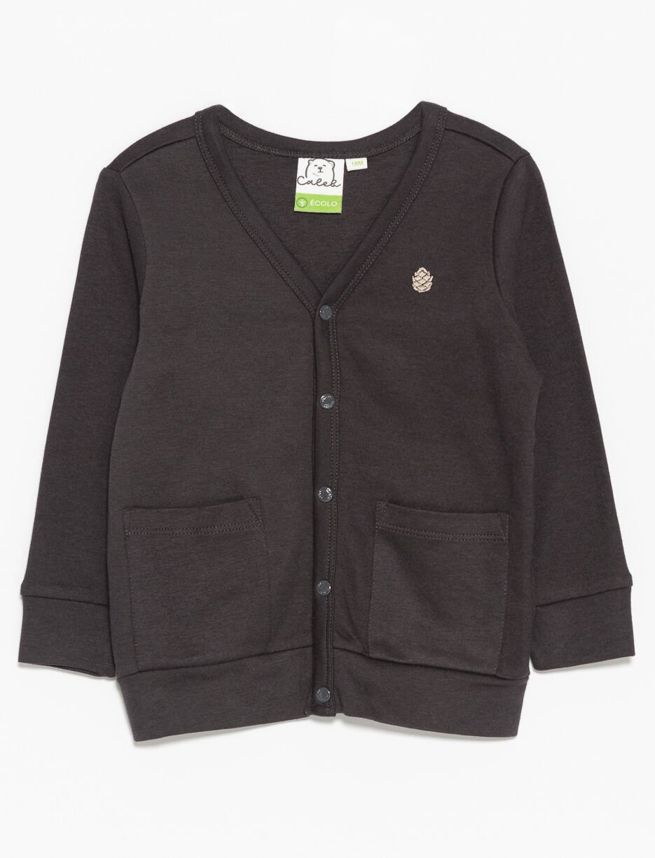 Organic Cotton Cardigan with Small Embroidery