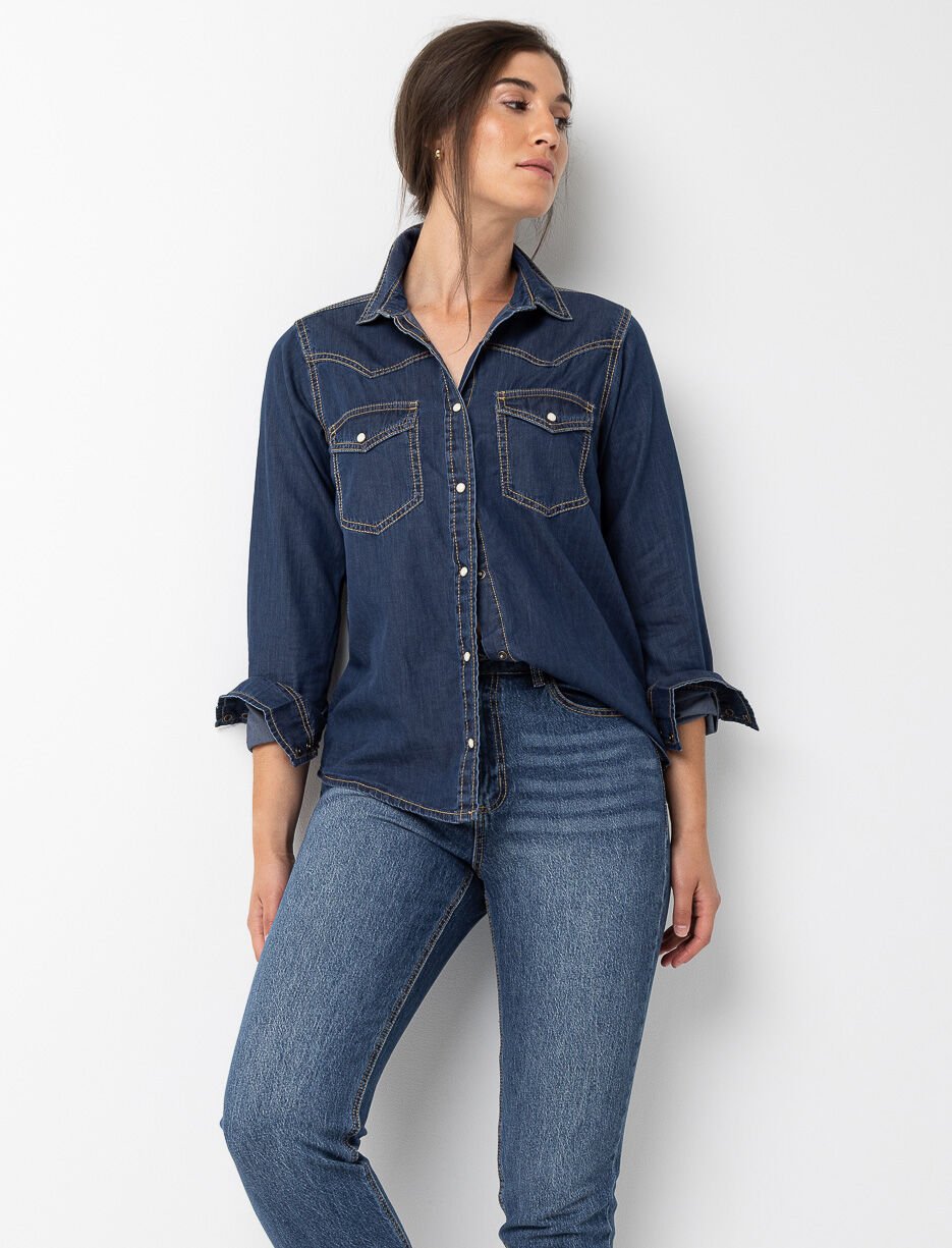 Chemise en denim à poches à rabat