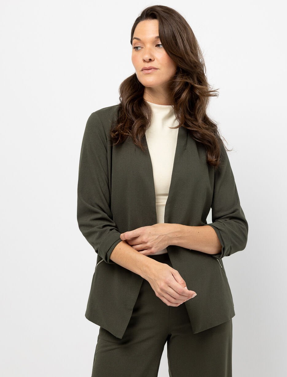 Veston ouvert avec poches zippées décoratives