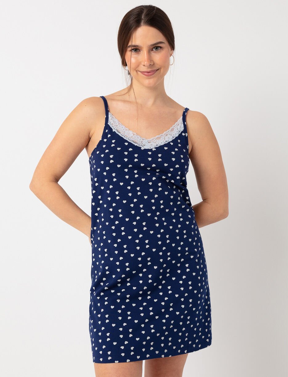 Heart Print V-neck Lace Nightie