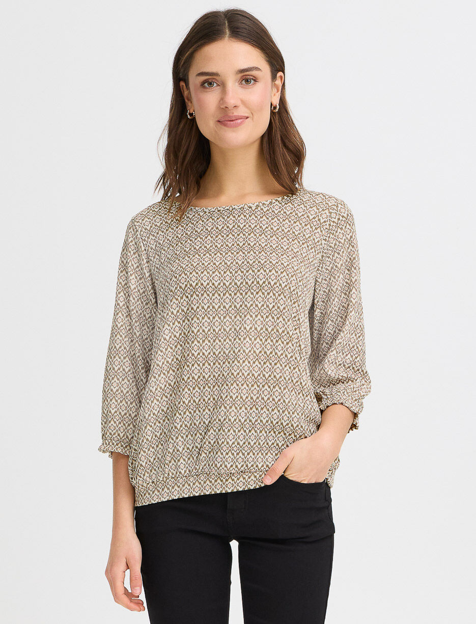 Printed 3/4-sleeve Blouse