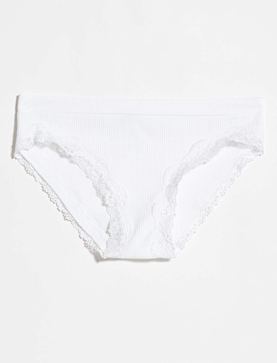 Culotte bikini côtelée à dentelle