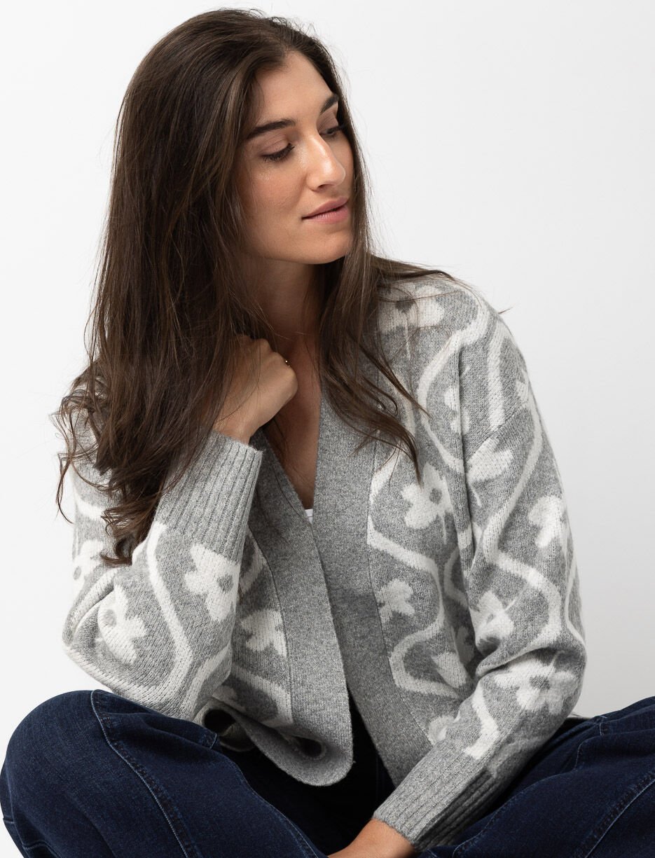 Cardigan ouvert en jacquard floral
