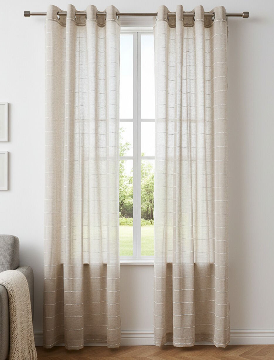 Panneau de rideau voilage &agrave; rayures pointill&eacute;es