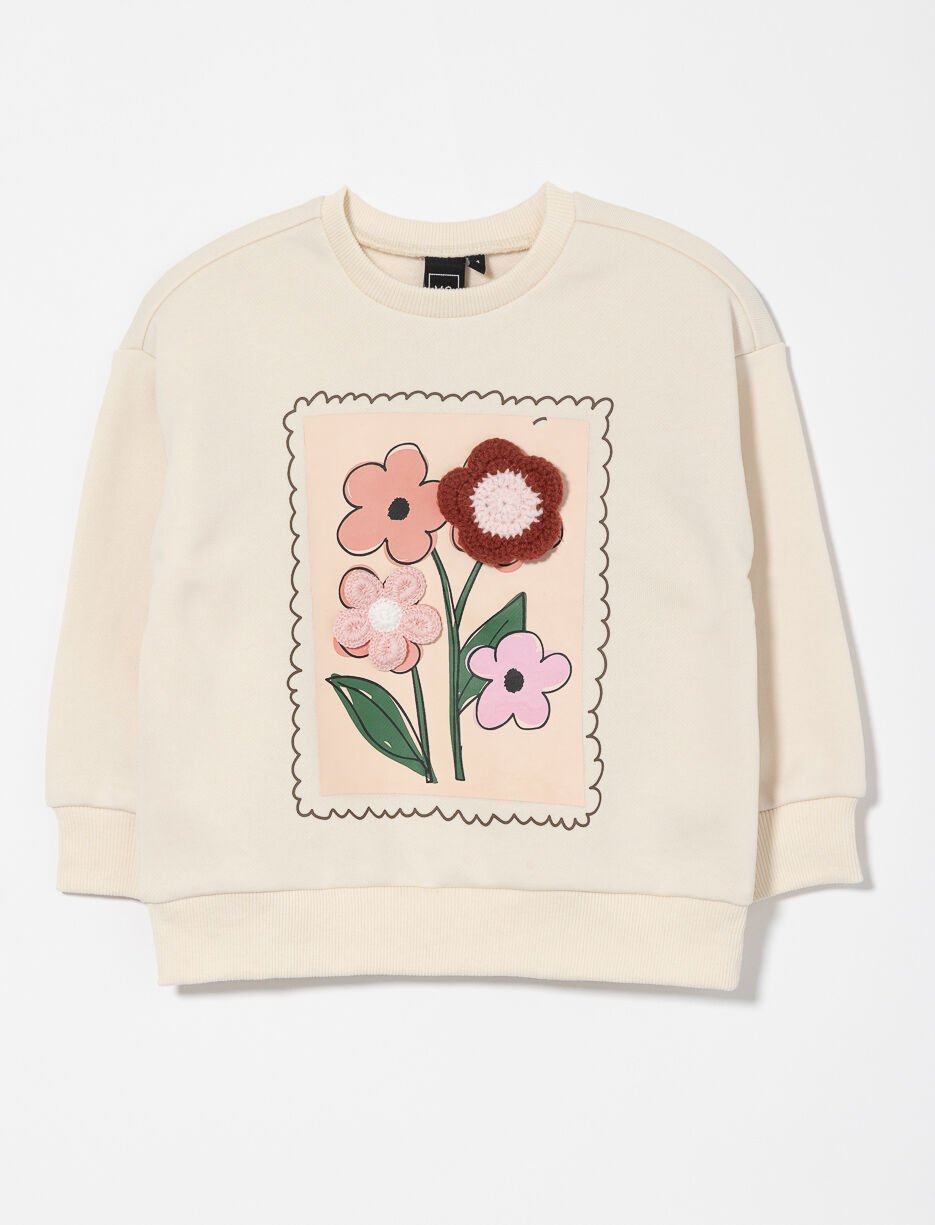 Sweatshirt with Applied Flowers - Little Girl