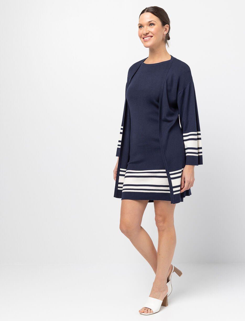 Striped 3/4-sleeve Cardigan