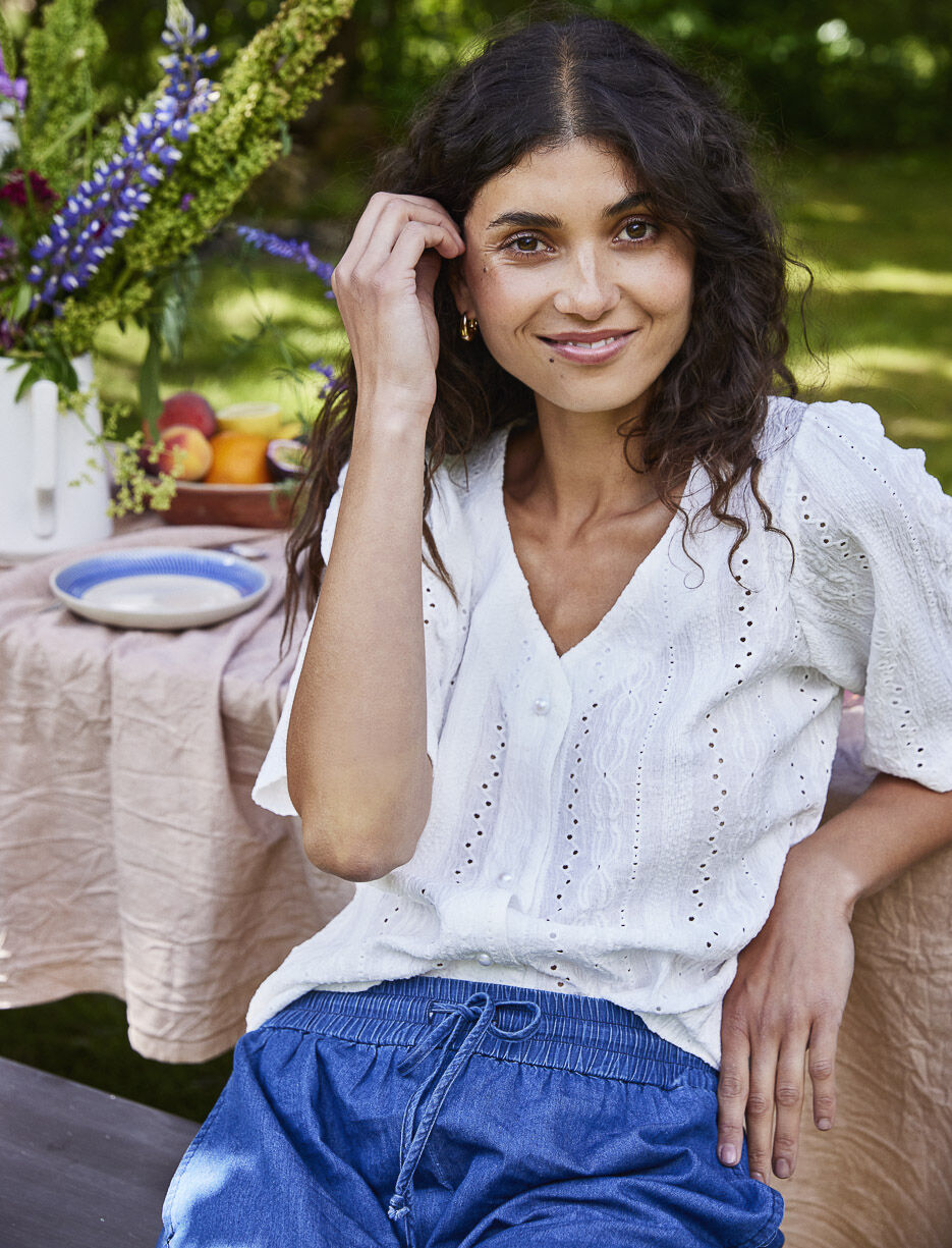 Buttoned Eyelet T-shirt