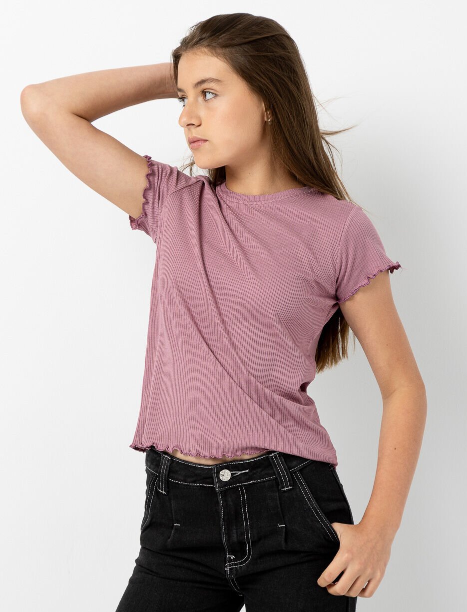 Fitted Ribbed Crew-neck T-shirt