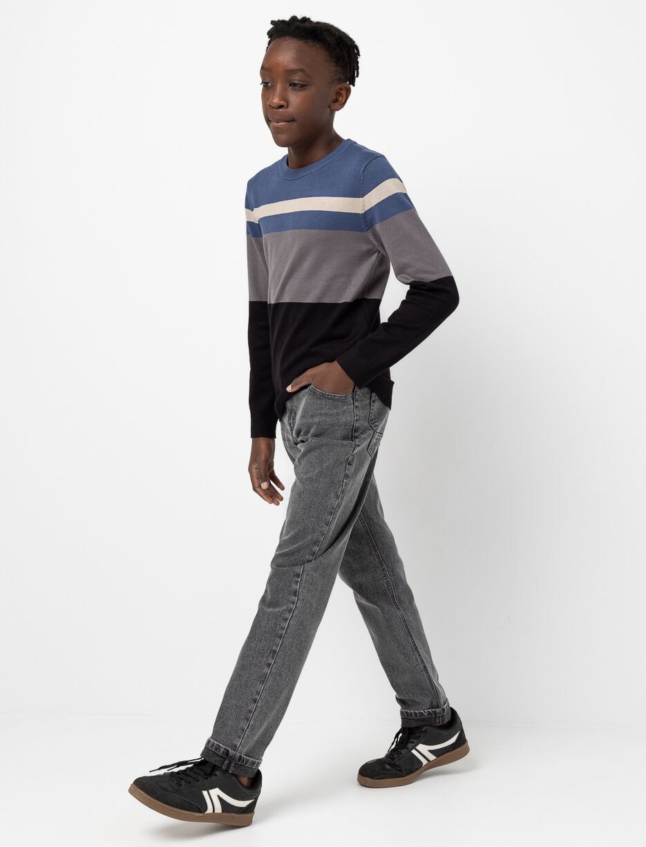 Washed Straight Jeans with Cuffed Hems