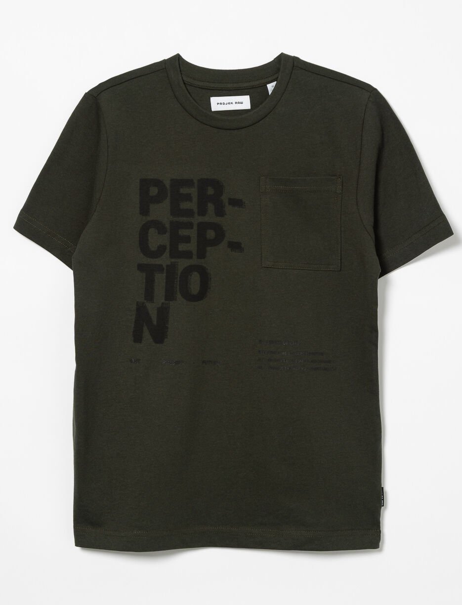 T-shirt with Typographic Print and Chest Pocket