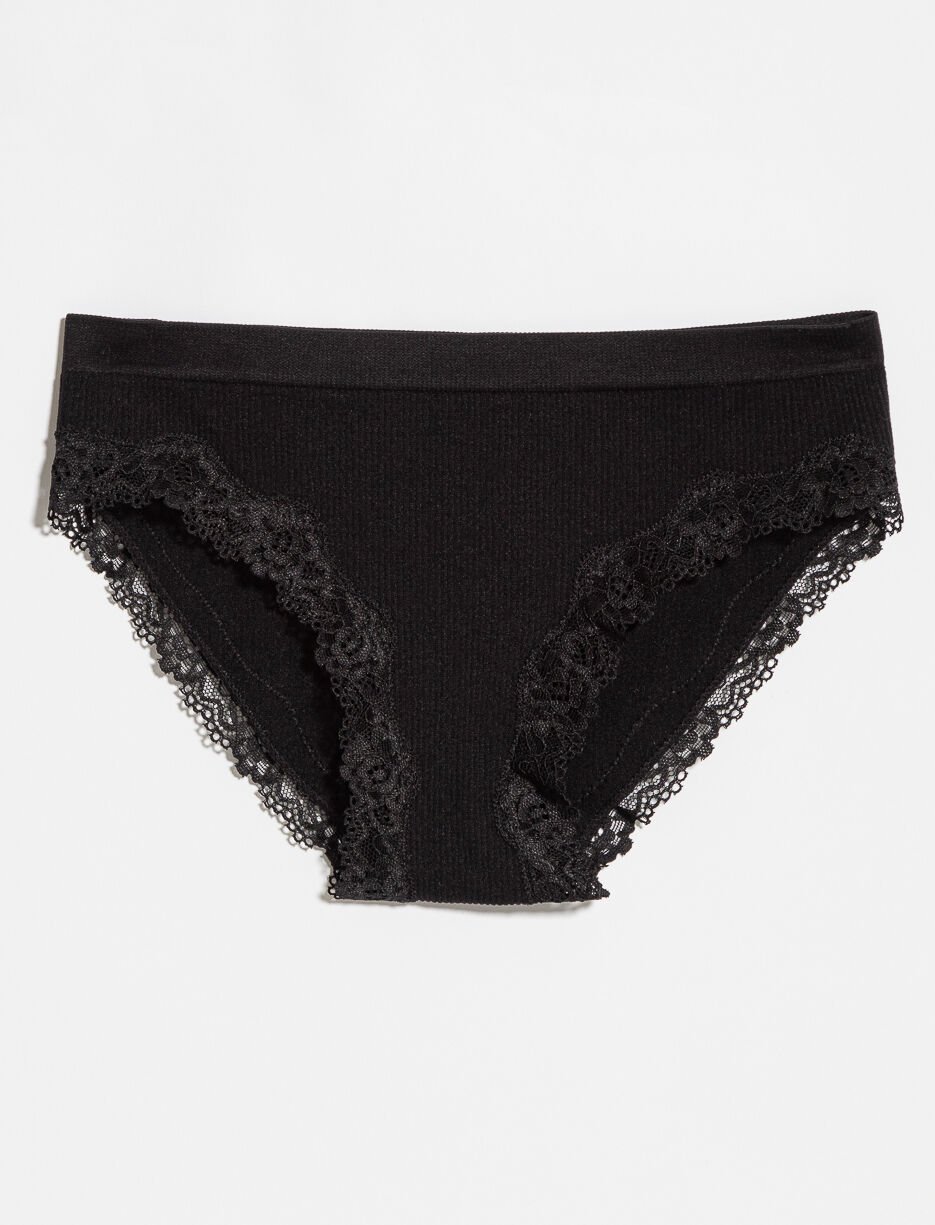 Culotte bikini côtelée à dentelle