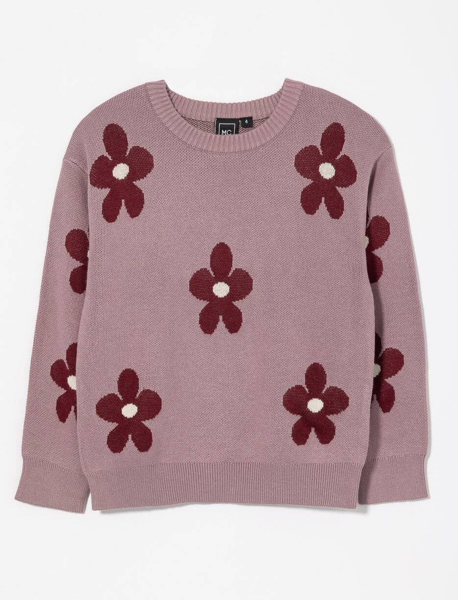 Knit Floral Sweater - Little Girl