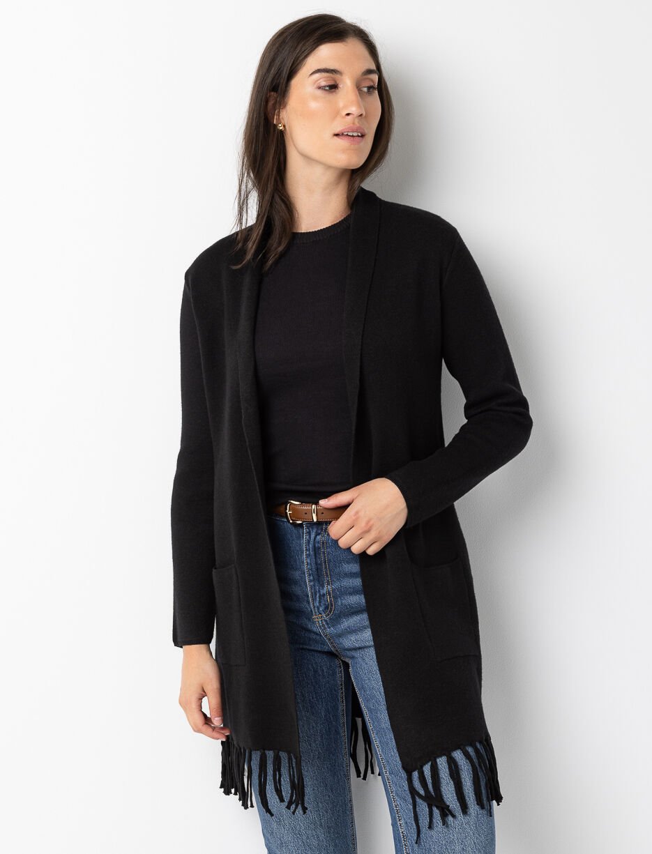Cardigan ouvert avec poches et franges