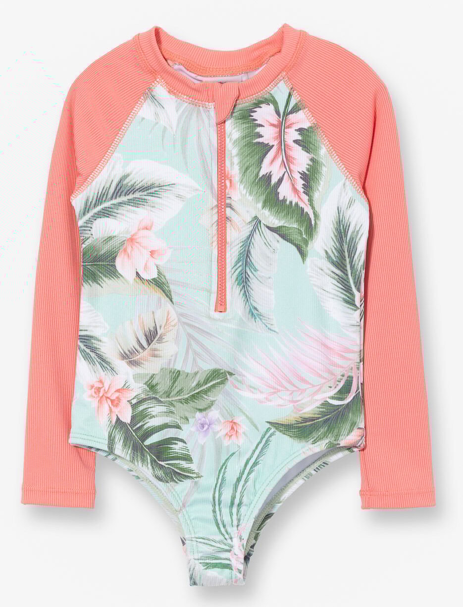 Printed Rash Guard 1-piece Swimsuit - Little Girl