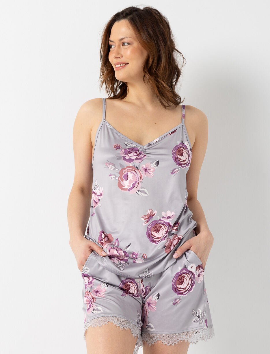 Short de pyjama fleuri &agrave; dentelle