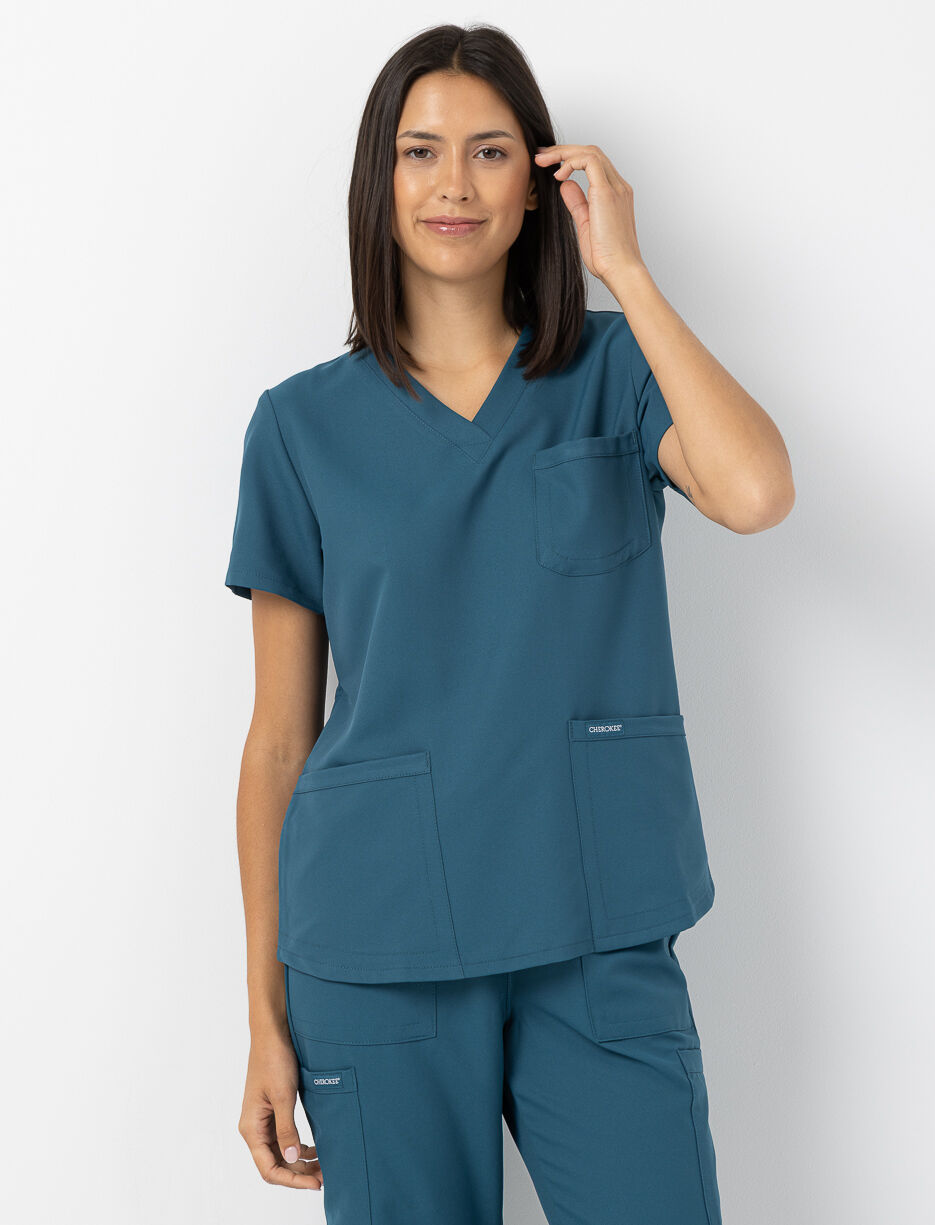 Haut d'infirmière avec poches et col en V