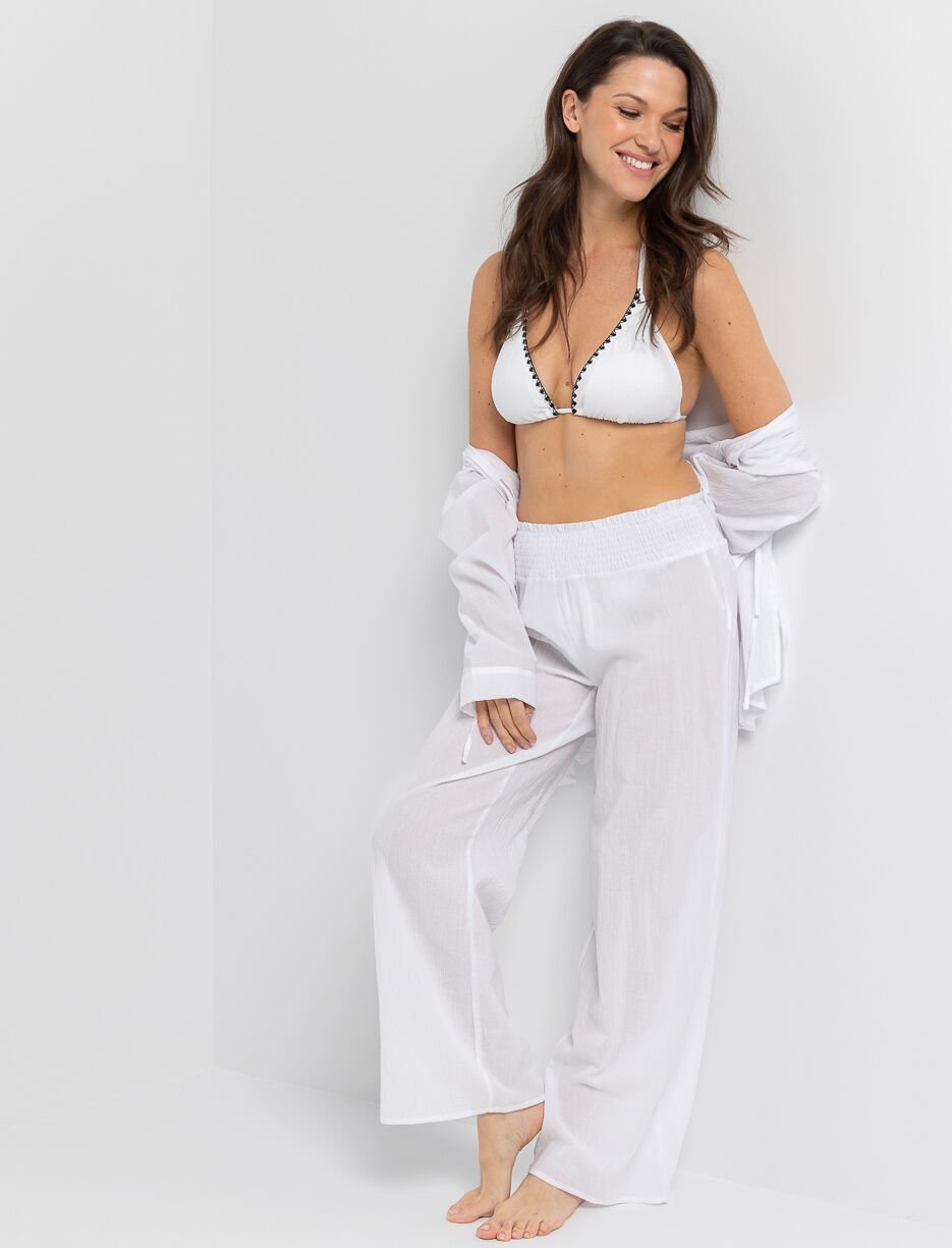 Pantalon jambe large à taille nid d'abeille