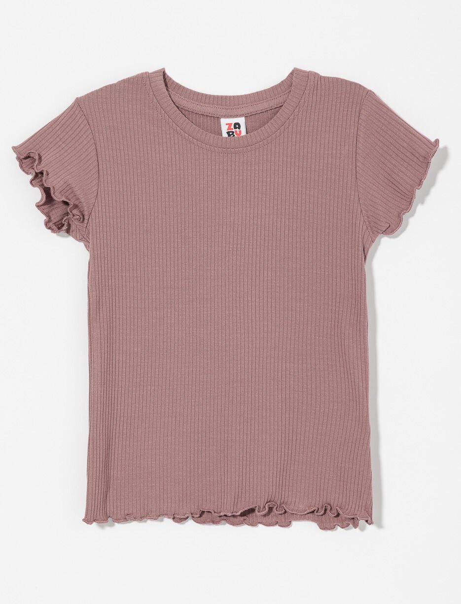 Ribbed T-shirt with Lettuce Trim - Little Girl