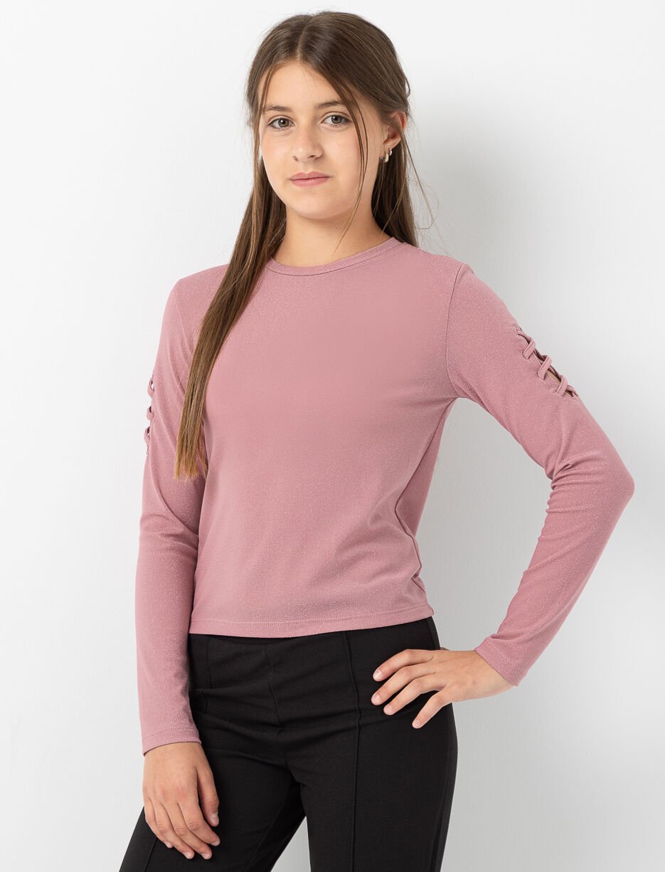 T-shirt scintillant avec détails entrecroisés