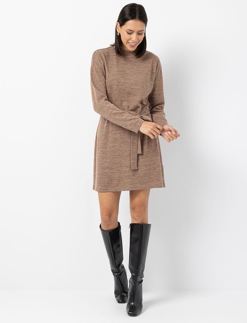 Belted Mock-neck Dress 
