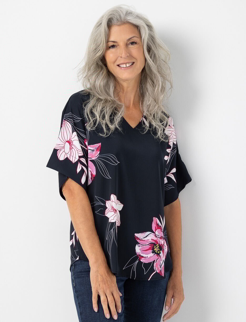 Blouse fleurie à col en V