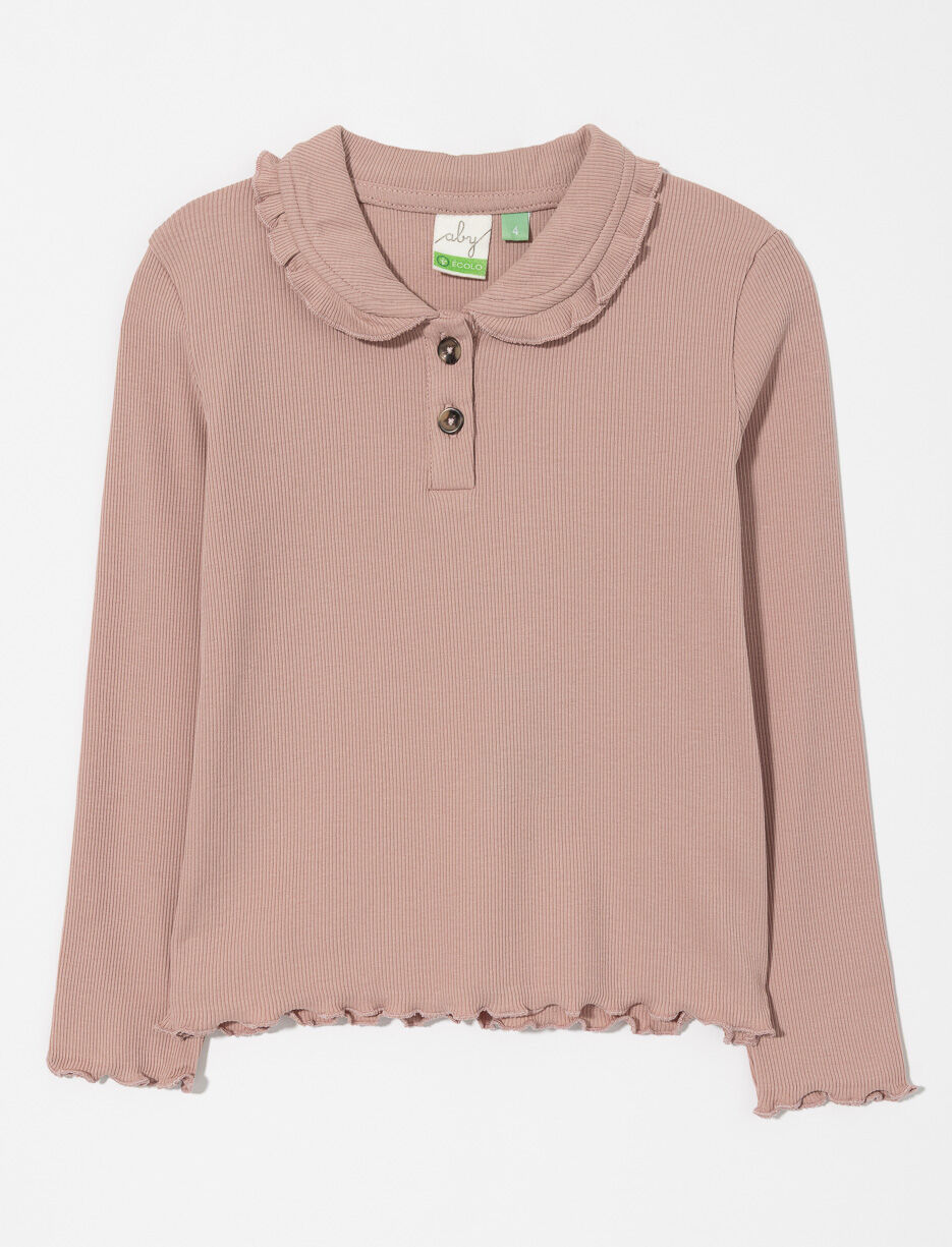 Ruffle Collar T-shirt with Lettuce Hem - Little Girl