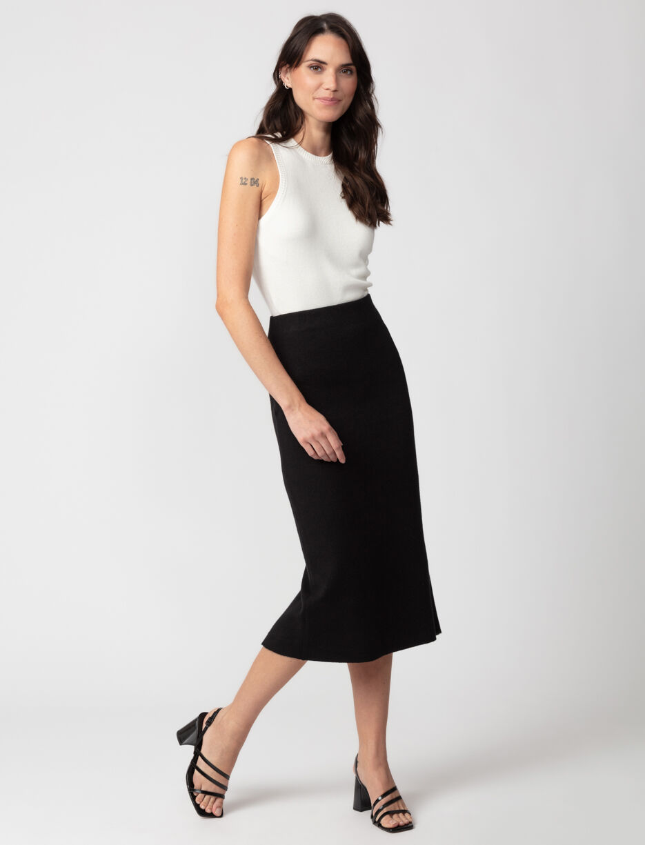 Jupe midi en tricot avec fente au derrière