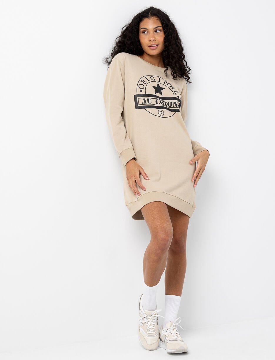 Robe chandail imprimée à épaules tombantes