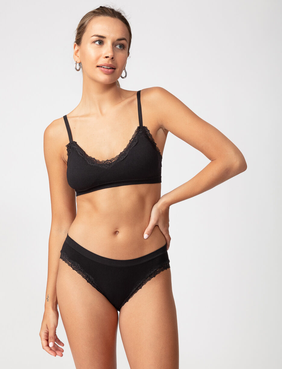 Bralette côtelée à dentelle