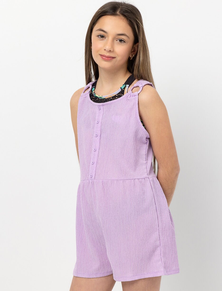 Button-front Crinkle Romper