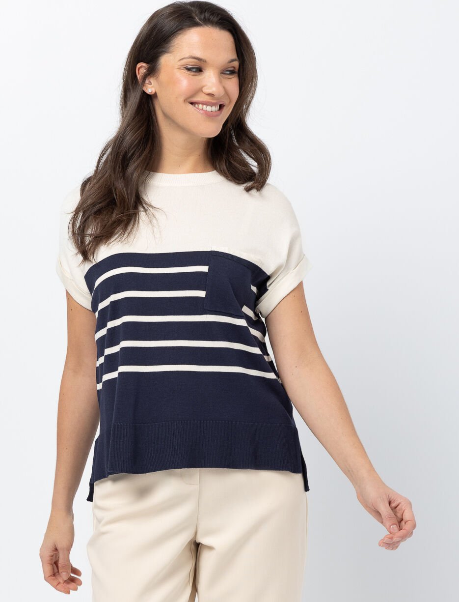 Striped Dolman-sleeve T-shirt
