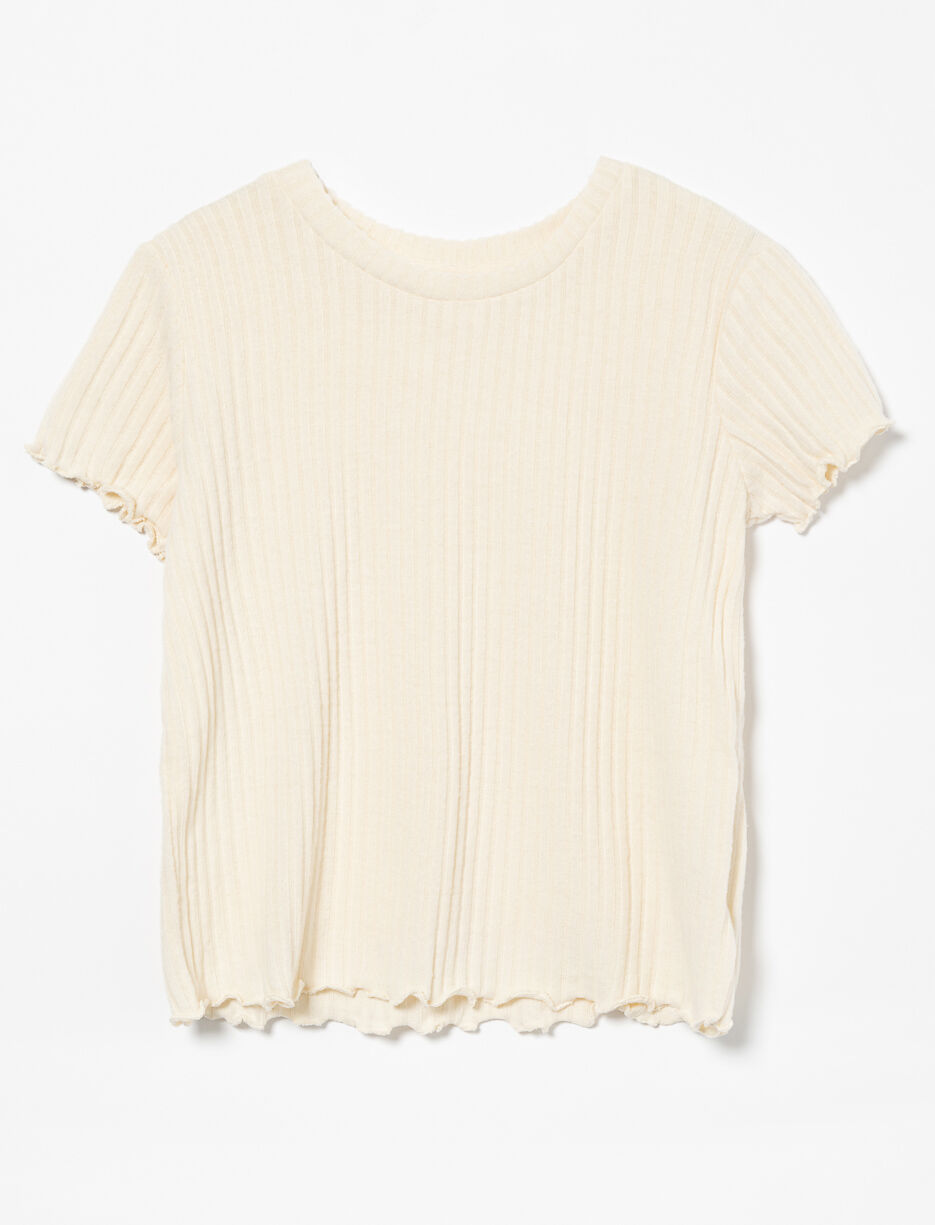Ribbed T-shirt with Lettuce-edge Trim