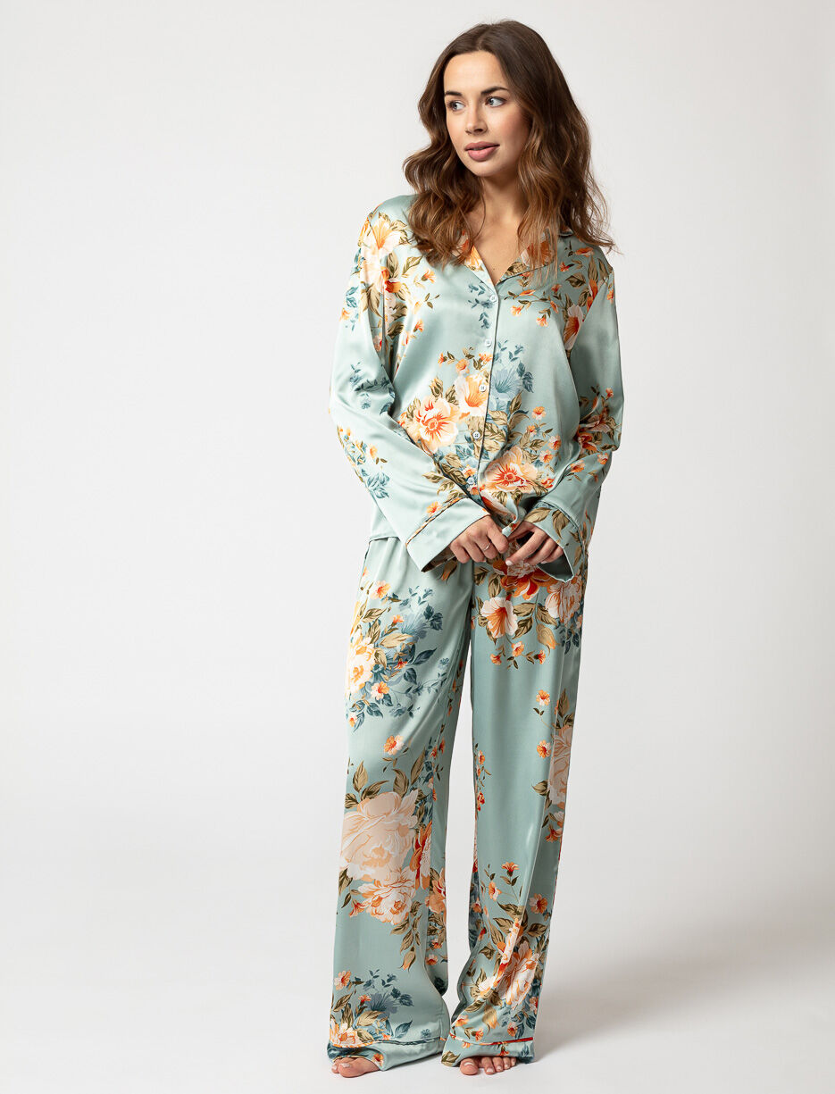 Pyjama deux pièces fleuri en satin