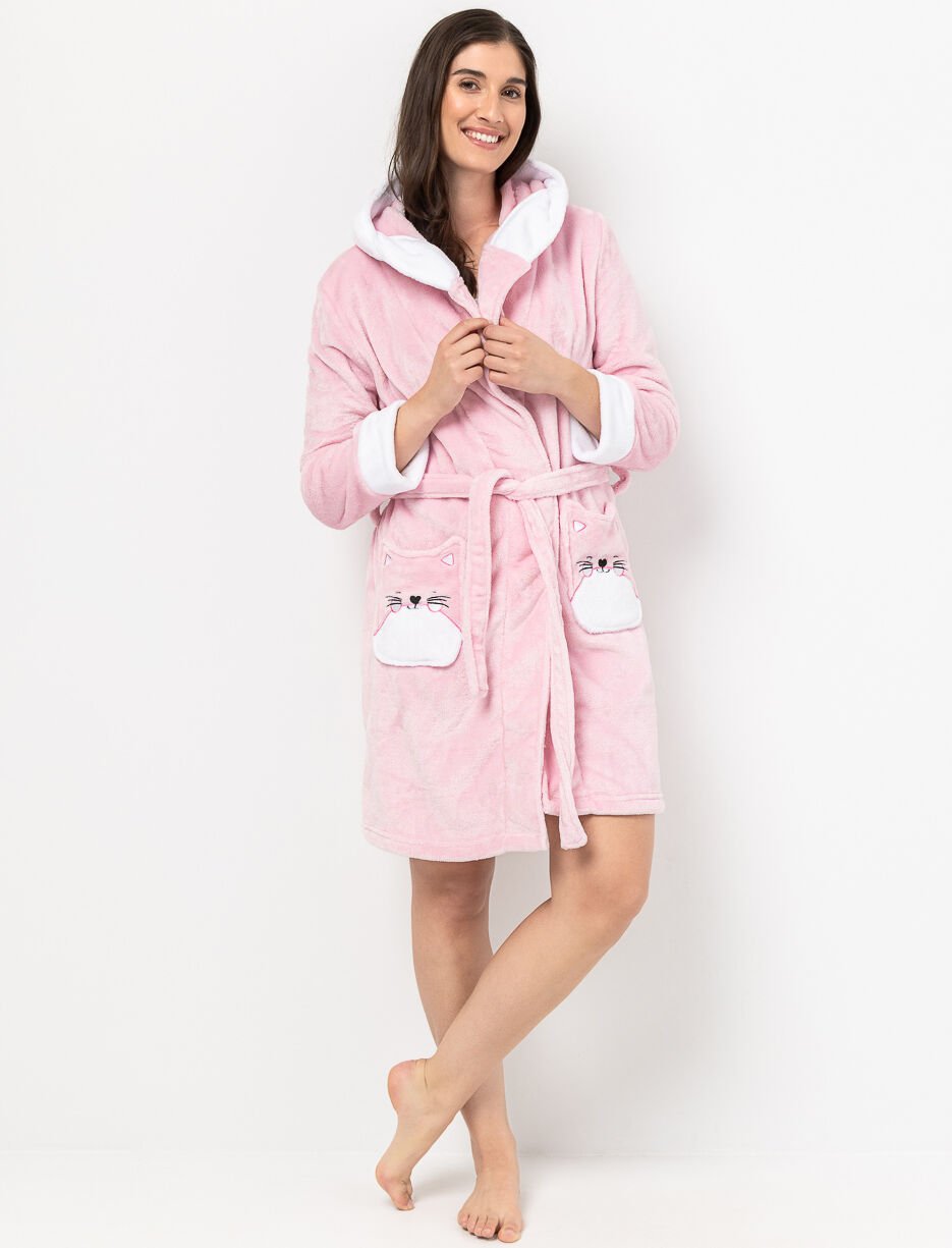 Robe de chambre en peluche avec poches chat