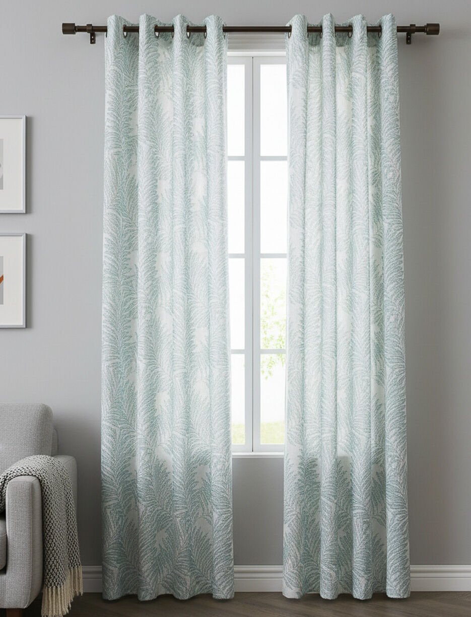 Panneau de rideau voilage &agrave; imprim&eacute; feuillage