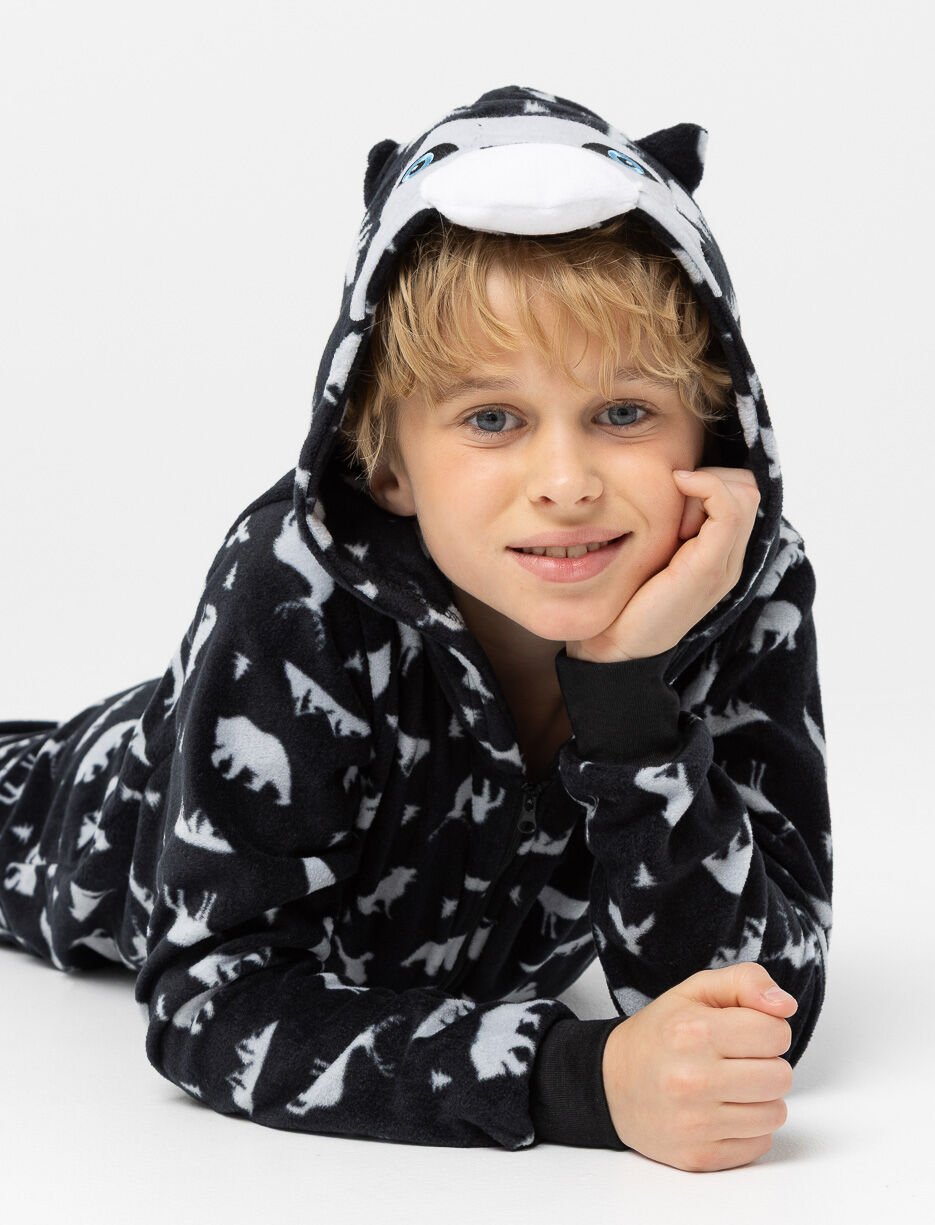 Printed Wolf Hooded Onesie PJ