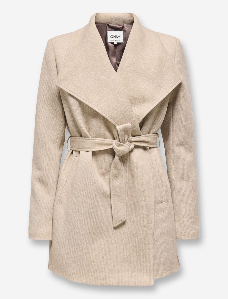 Manteau long ceintur&eacute; &agrave; grand col