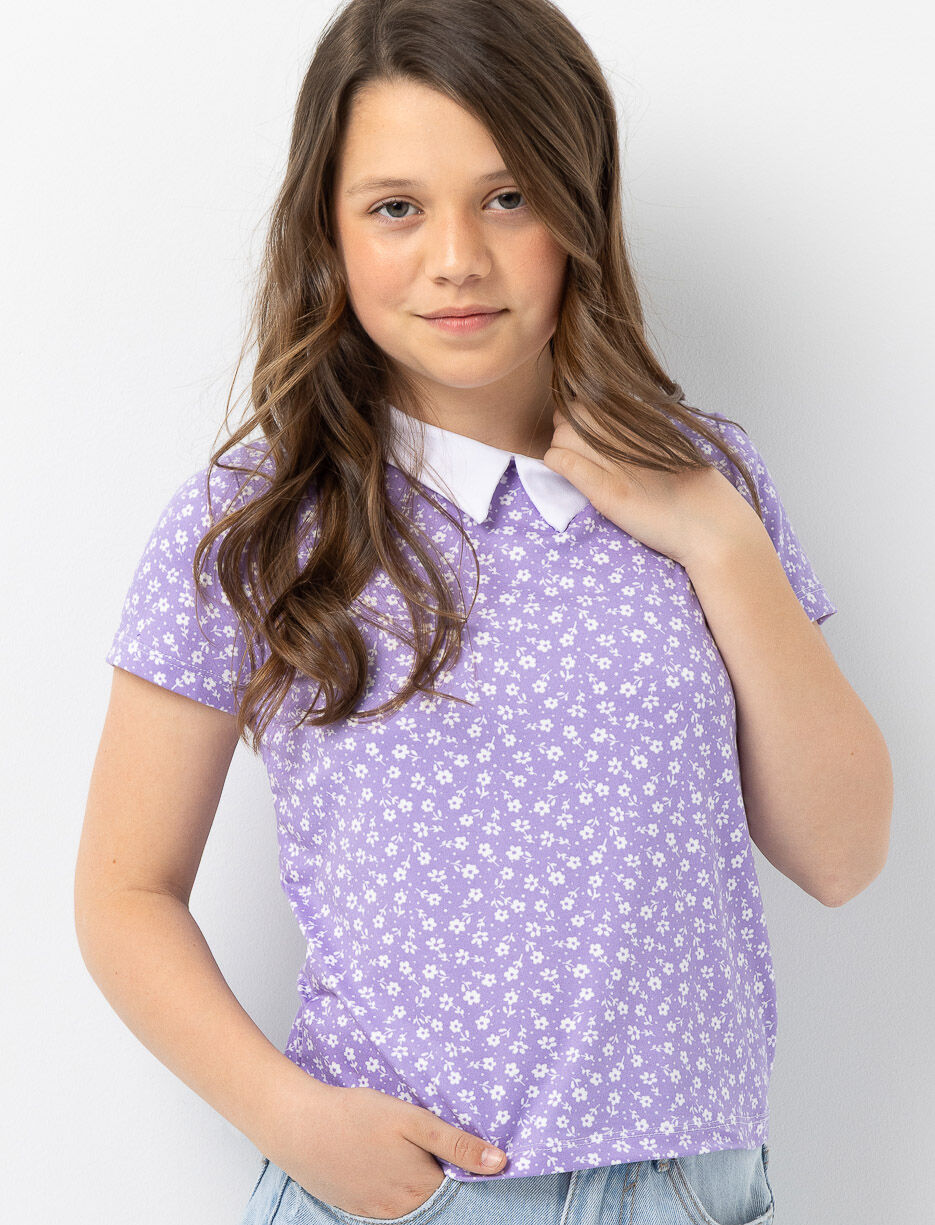 T-shirt &agrave; col chemisier imprim&eacute;