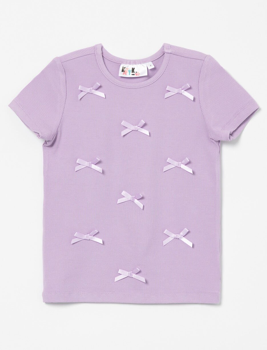 T-shirt côtelé avec noeuds satinées - petite fille
