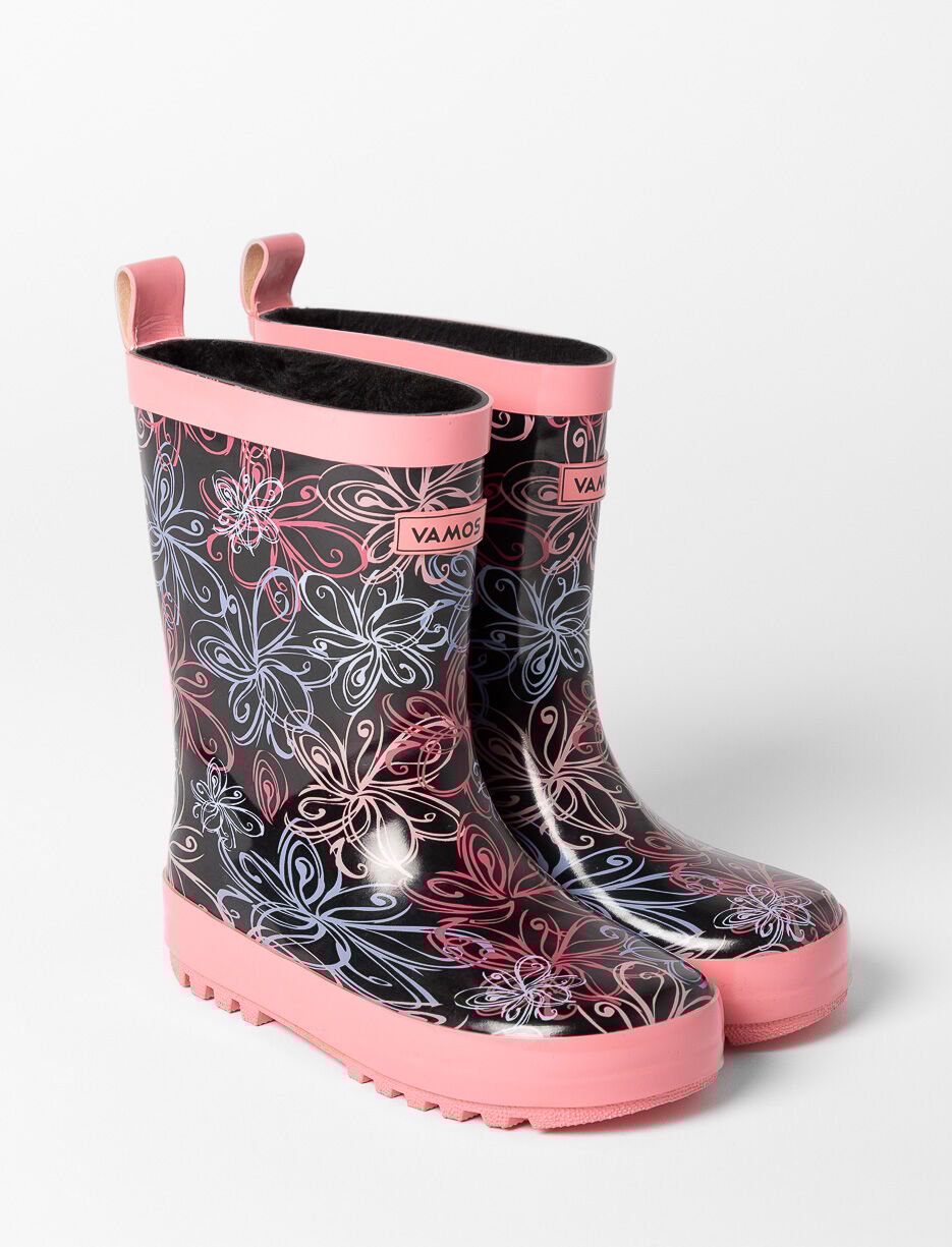 Bottes de pluie doubl&eacute;es fleuries - petite fille