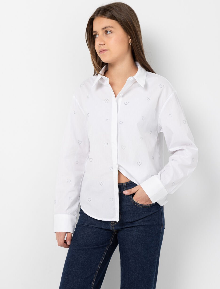 Poplin Shirt with Sequin Hearts Poplin Shirt with Sequin Hearts