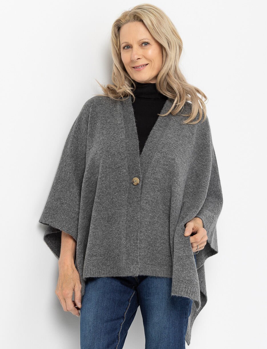 Poncho en tricot à col en V avec bouton