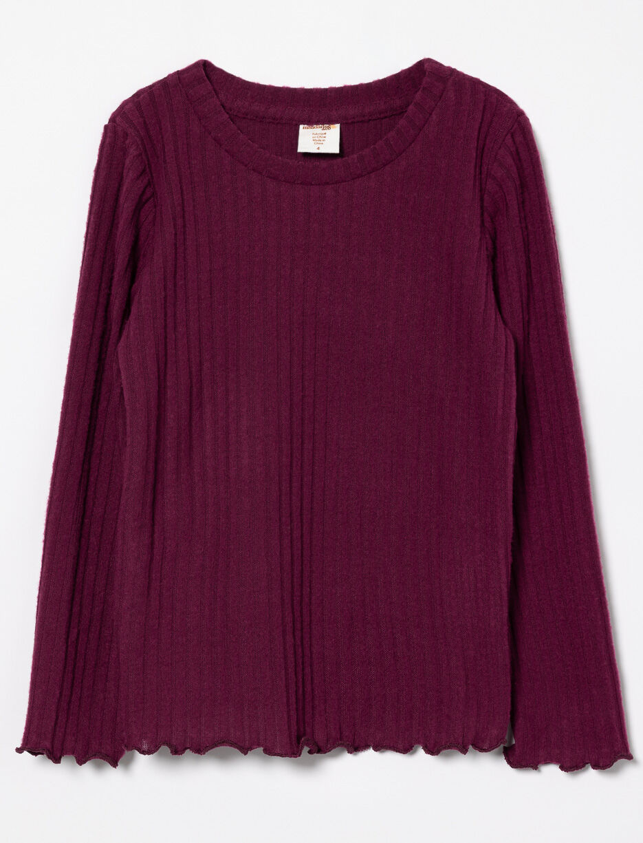 T-shirt côtelé brossé à manches longues - petite fille